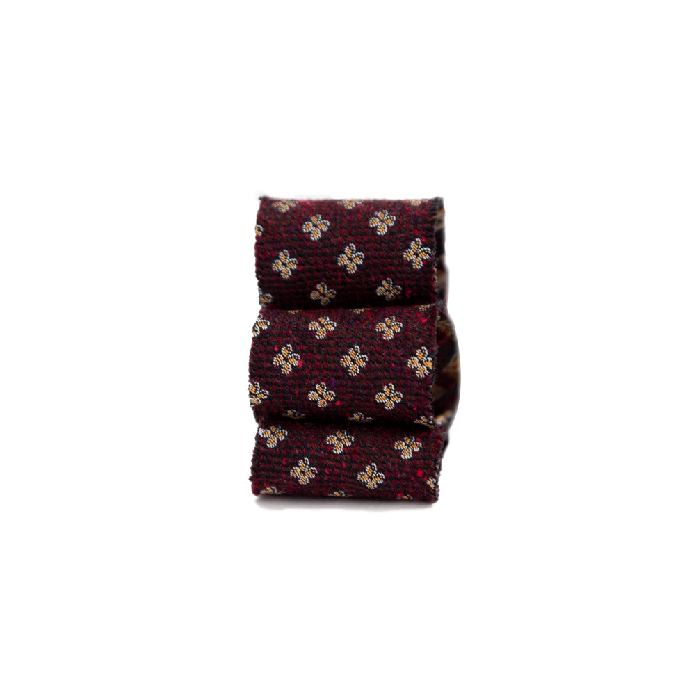 Italian Wine and Beige Floral Wool Jacquard Ribbon - 1