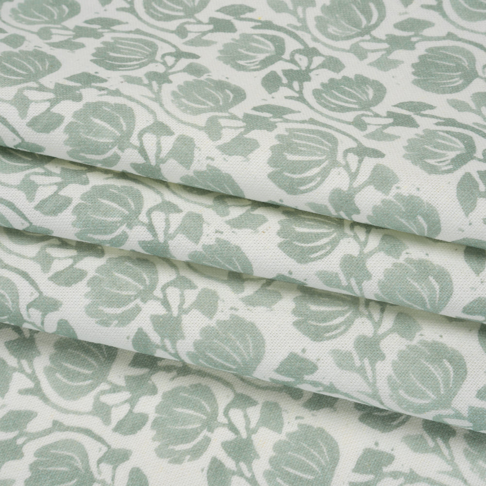 Cotton and Linen Canvas Print - Seafoam Block Print Florals - British Imported - Joann Fabrics