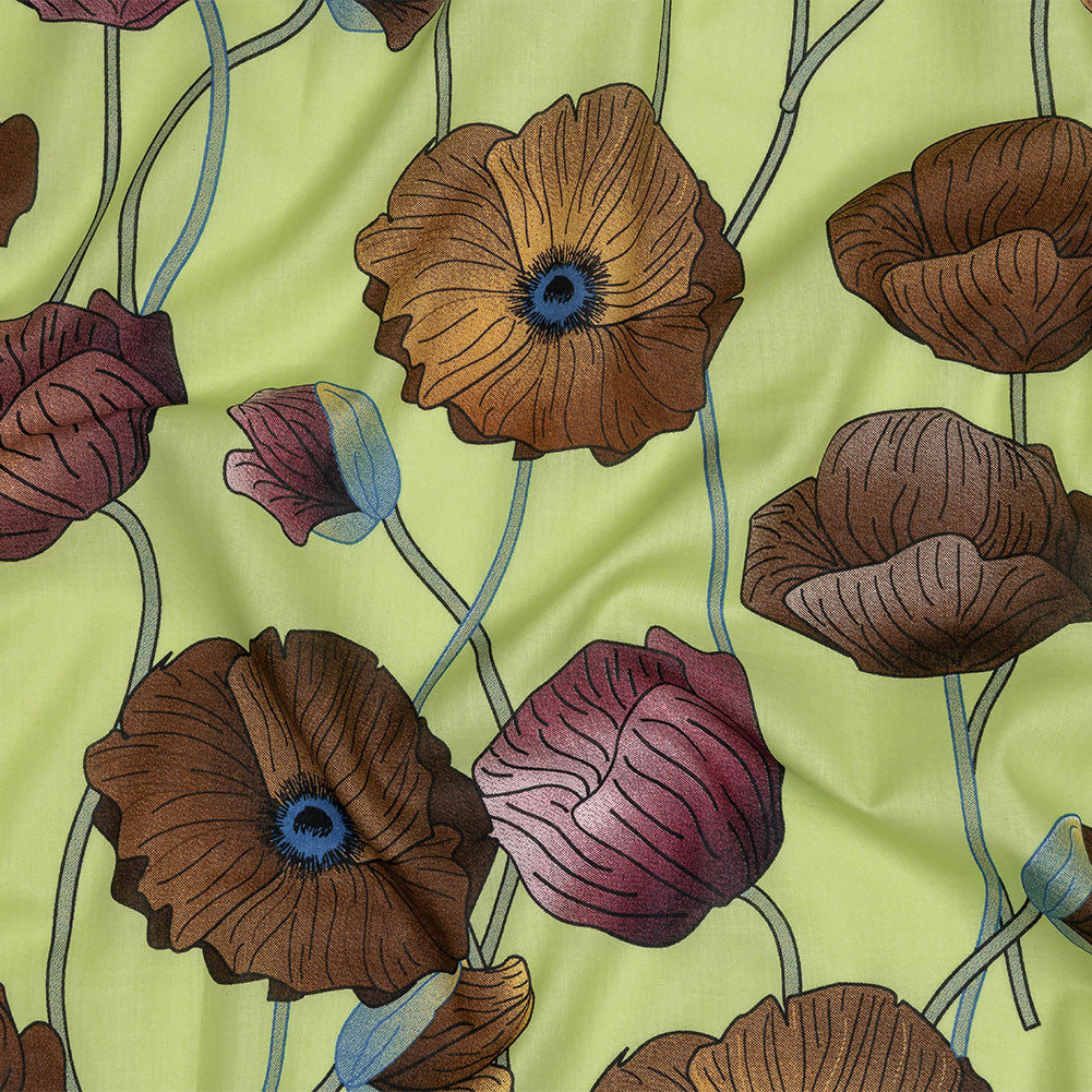 Plum, Brown and Leaf Green Big Poppies Cotton Lawn - Joann Fabrics