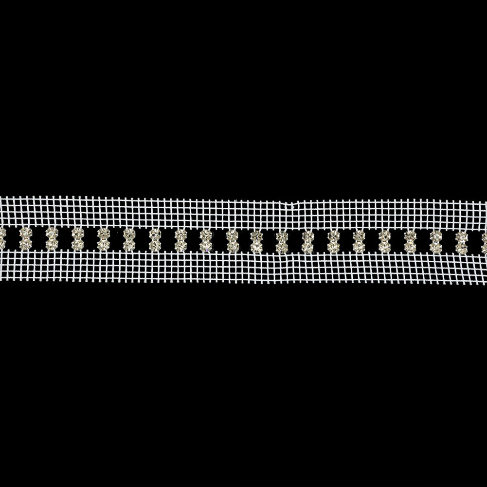 Vintage Czech Vertical Crystal Rhinestones on Double Edge White Mesh Trimming - 1.375