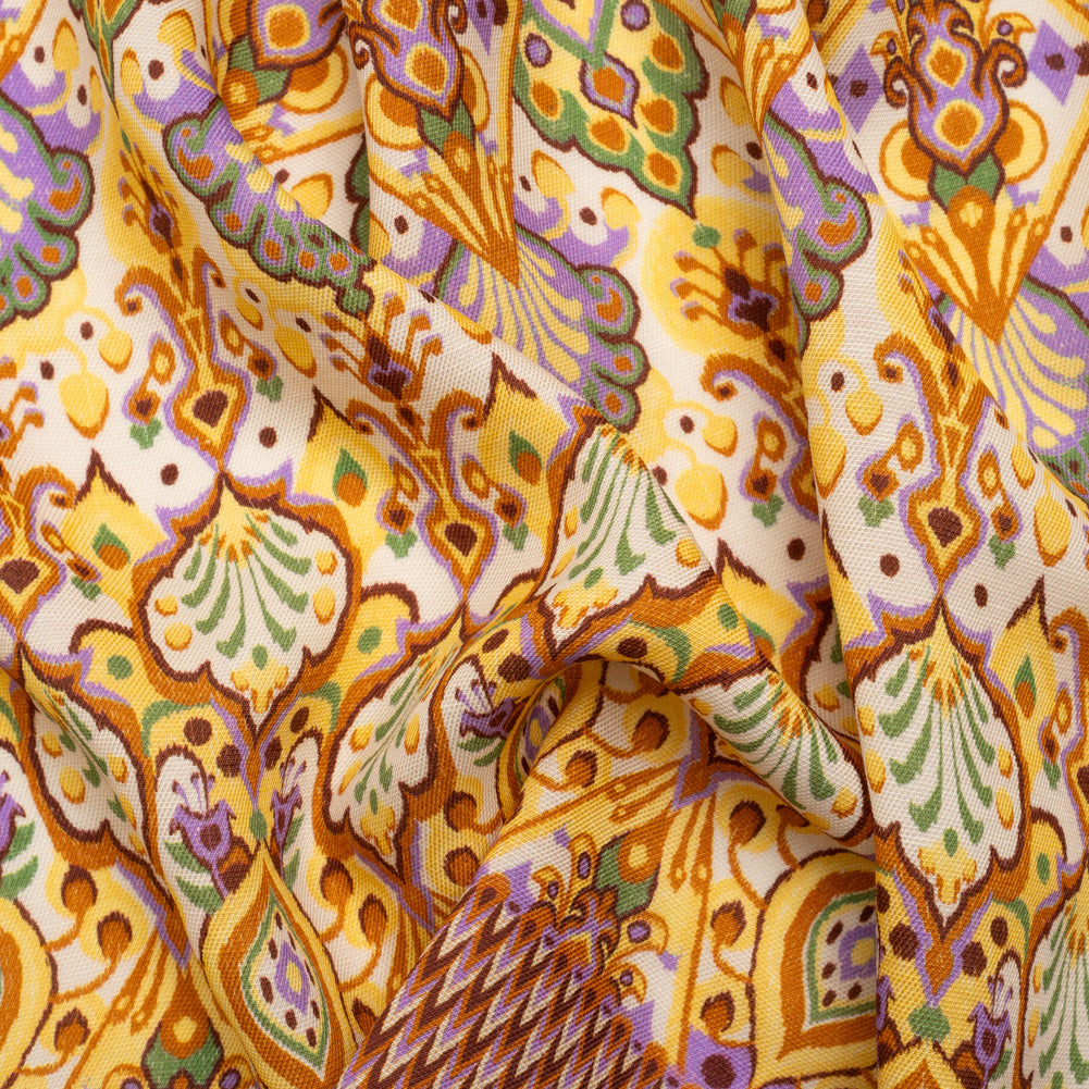 Viscose and Linen Twill Print - Yellow and Orange Stylized Flowers and Chevrons - Mood Exclusive Fashion Floral - Joann Fabrics