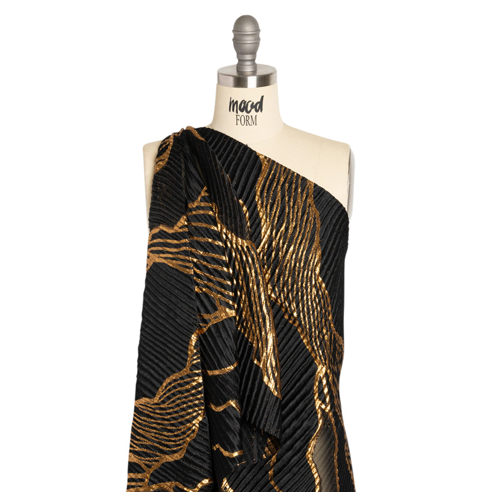 Metallic Gold and Black Abstract Formations Ribbed Burnout Luxury Brocade - Joann Fabrics