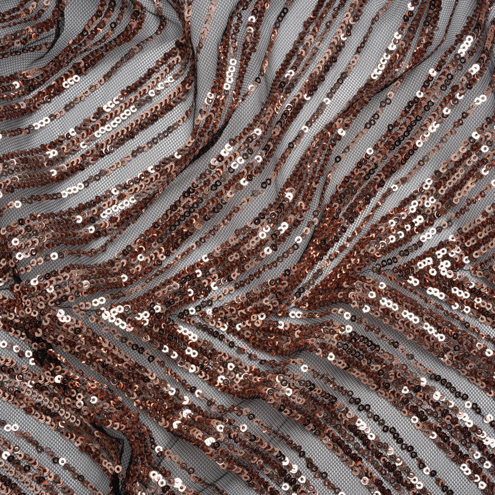 Sequined Polyester Tulle - Rose Gold Art Deco Arches on Black - Designer Deadstock - Joann Fabrics