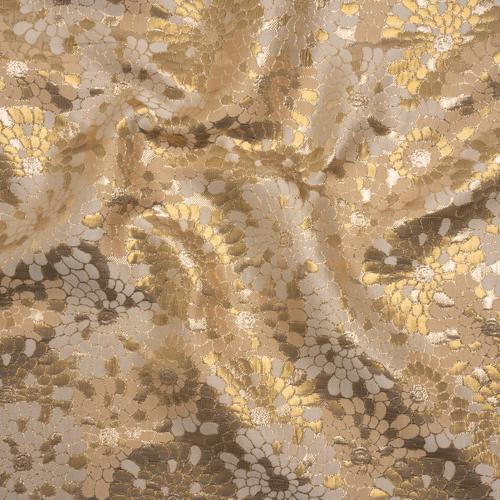 Metallic Polyester Brocade - Gold and Beige Puff Flowers - Deadstock - Joann Fabrics
