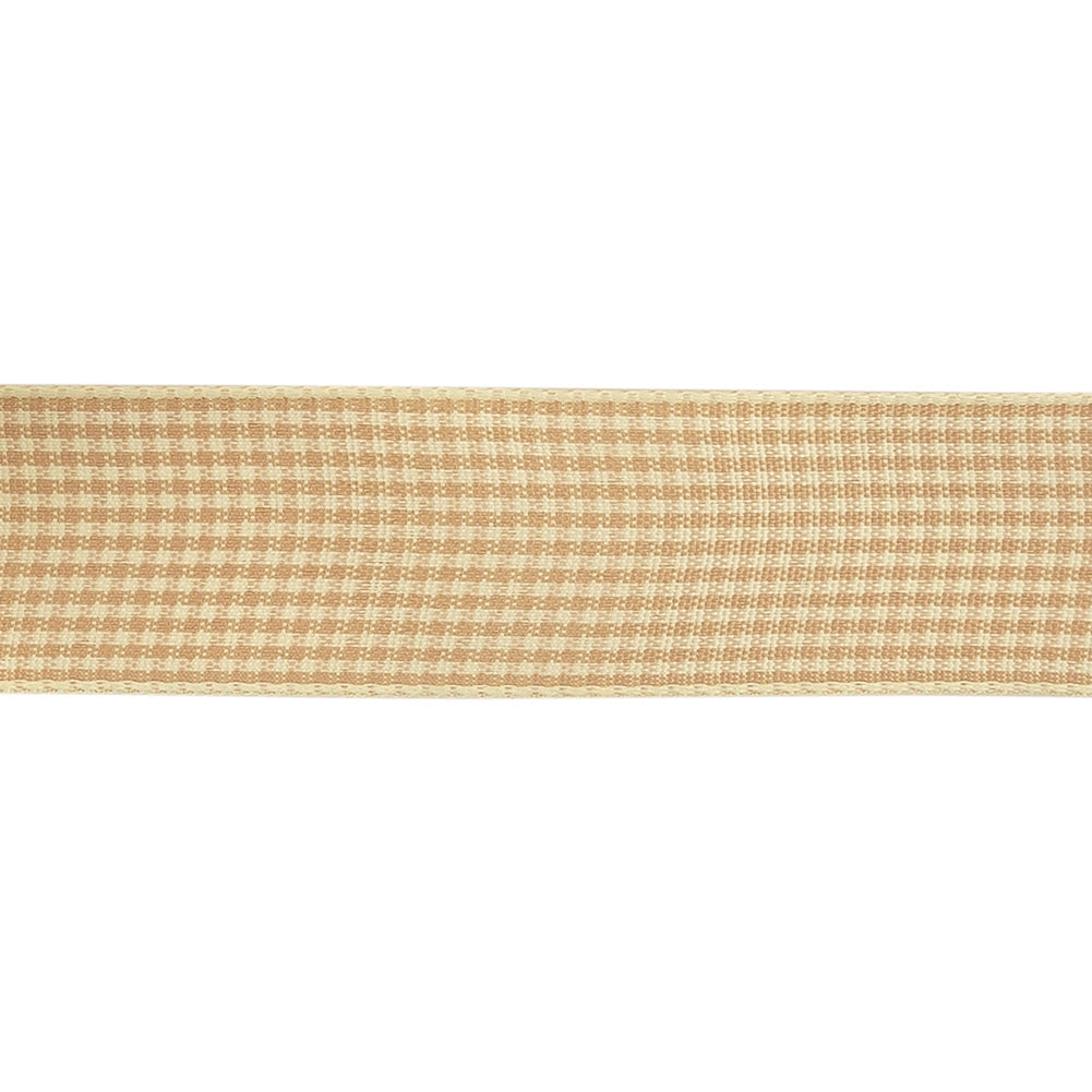 Beige and Angora Houndstooth Check Woven Ribbon - 1