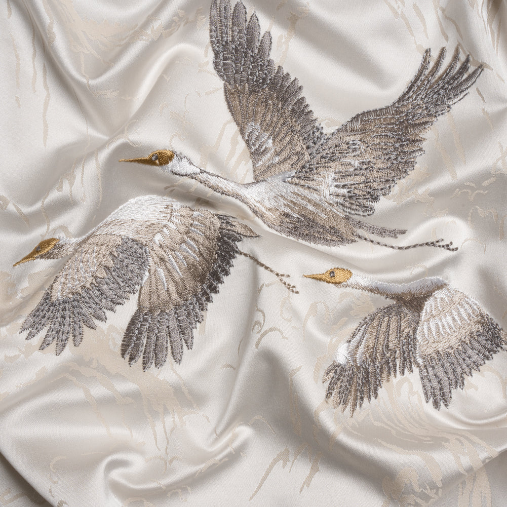 Embroidered Cotton and Polyester Drapery Jacquard - Pale Dove Cranes in the Clouds - British Imported - Joann Fabrics