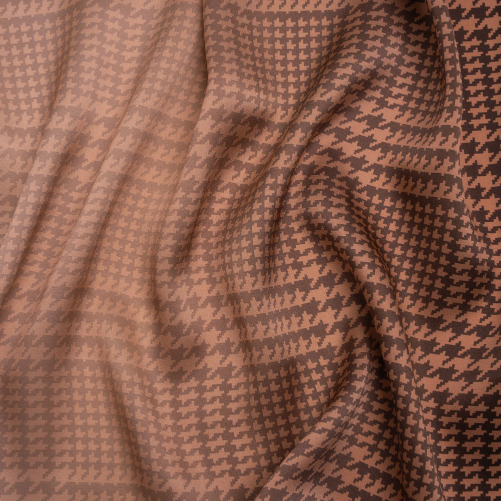 Silk Charmeuse Print 16MM, Made in Italy - Peachy Pink, Burnt Orange and Black Glen Check Ombre - Joann Fabrics