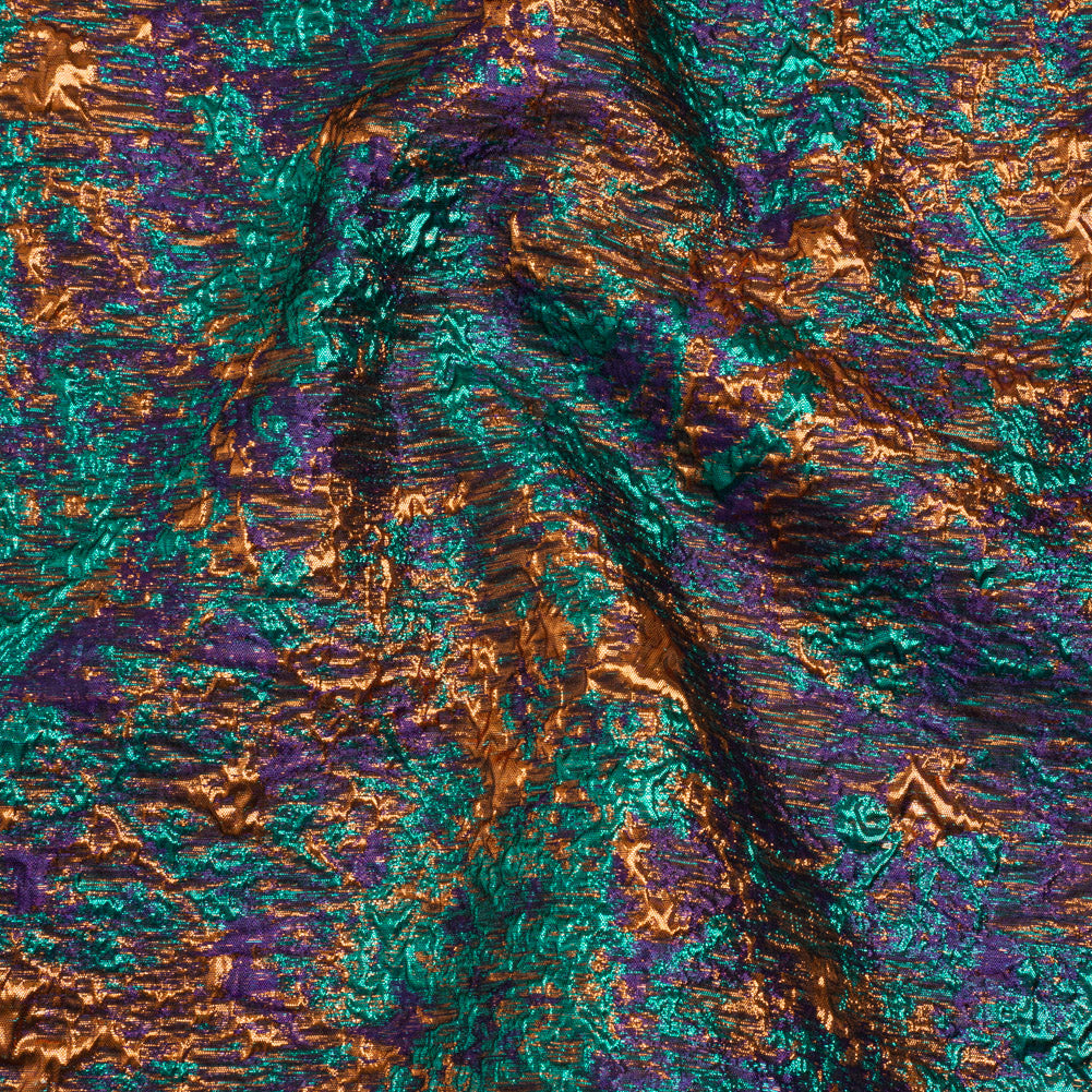 Metallic Brocade - Orange, Eggplant Purple and Teal Abstract Sponge Texture - Joann Fabrics