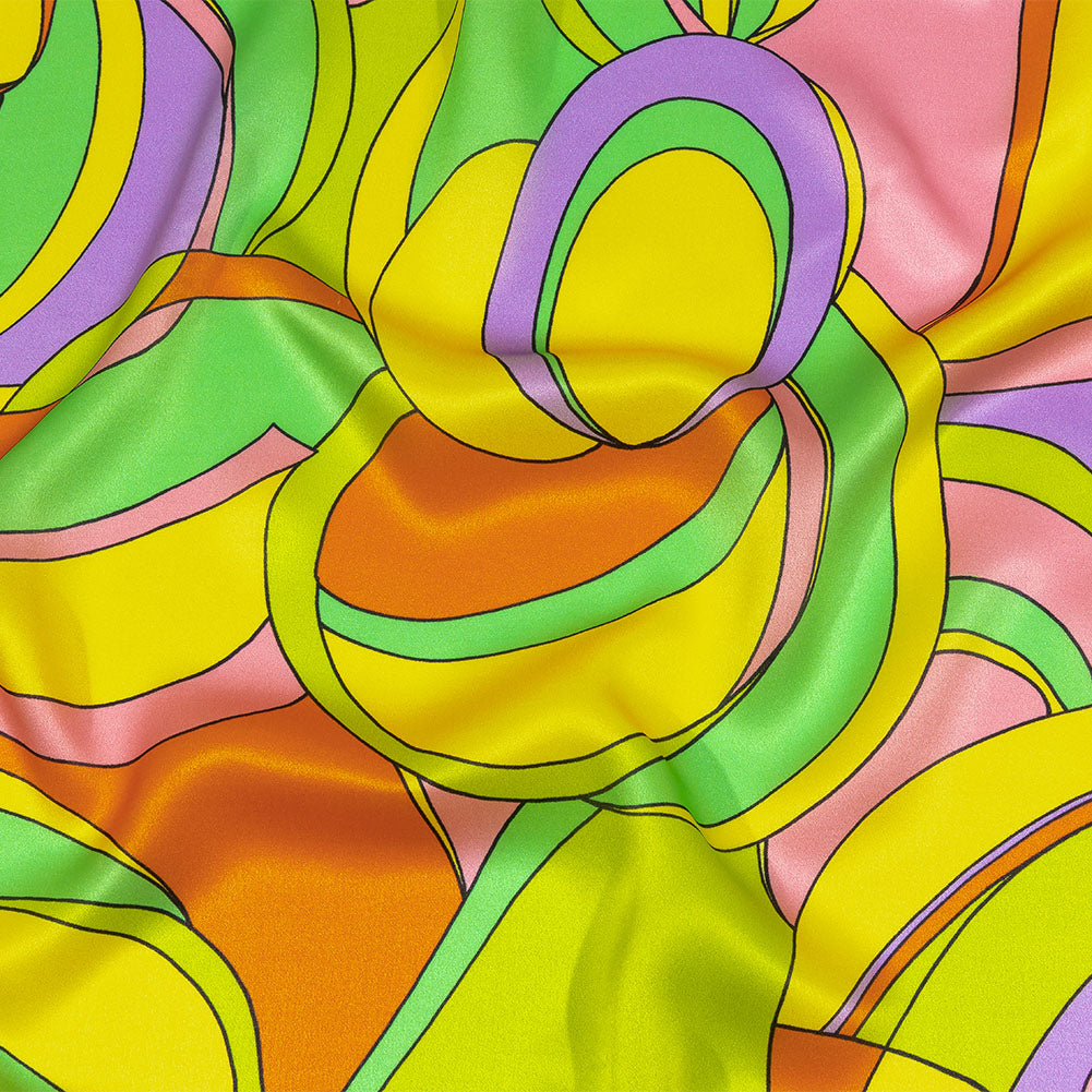 Italian Pink, Lilac and Lime Abstract Flow Silk Charmeuse - Joann Fabrics