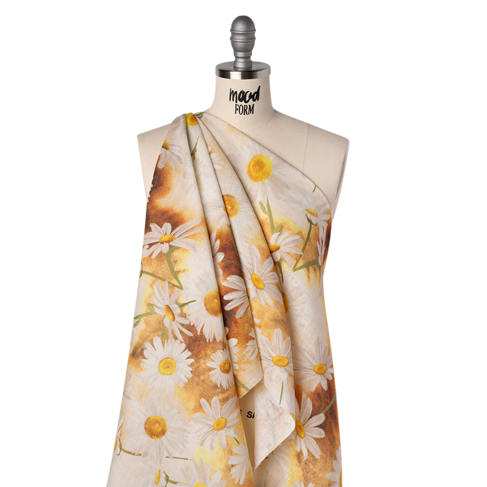 Medium Weight Linen Woven Print - Sun Yellow and White Daisies - Joann Fabrics