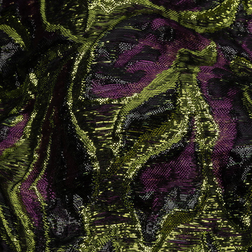 Metallic Lime, Black and Aubergine Smoky Swirls Luxury Brocade - Joann Fabrics