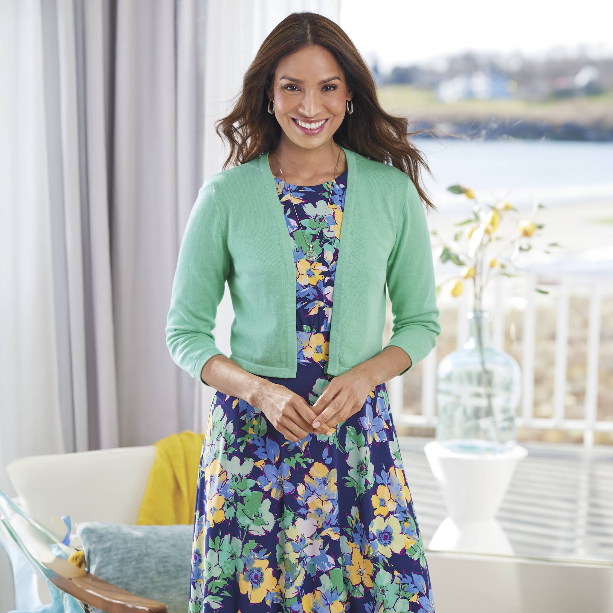 Floral Delight Fit-and-Flare Knit Dress, Inset Waist, Back Zip - Northstyle Catalog