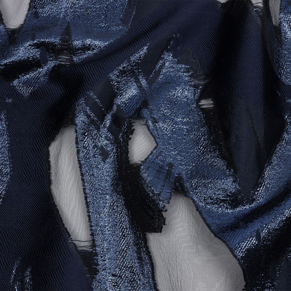 Metallic Navy Painterly Geometrics Luxury Burnout Brocade - Joann Fabrics