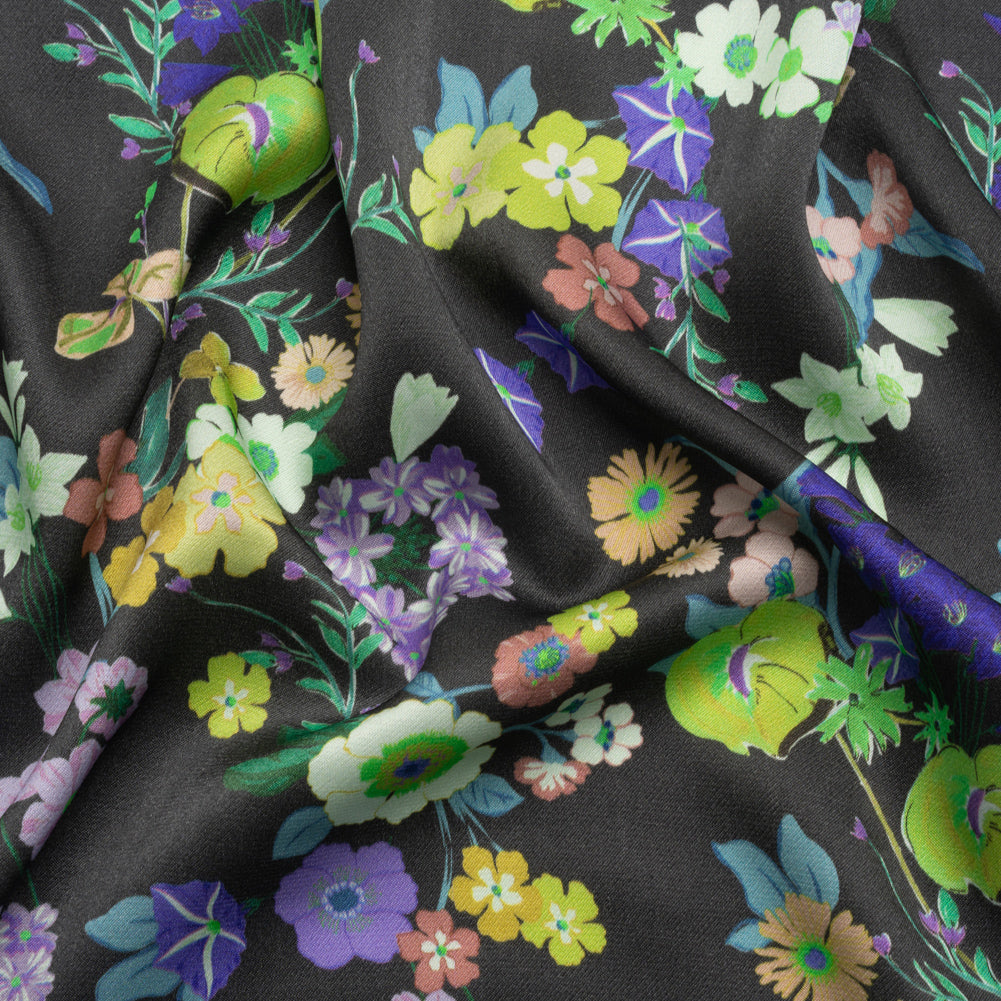 Mood Exclusive Blue Florescent Florals Sustainable Viscose Fluid Satin - Joann Fabrics