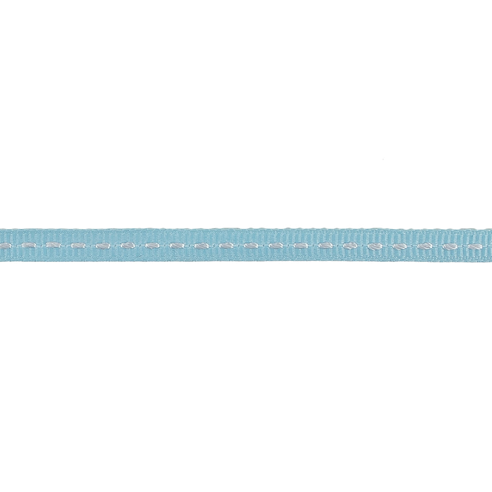 Baby Blue Grosgrain Ribbon with Bright White Stitching - 0.25