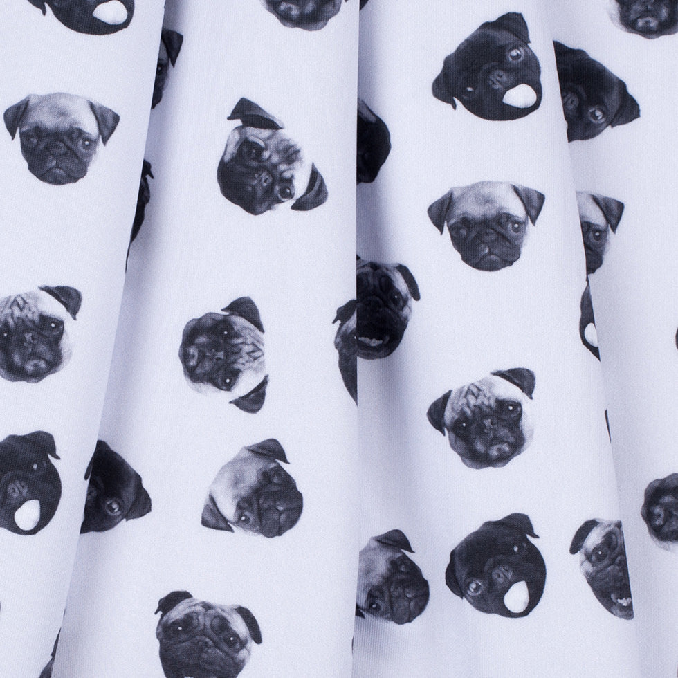 Black/White Digitally Printed Pugs Stretch Neoprene/Scuba Knit - Joann Fabrics