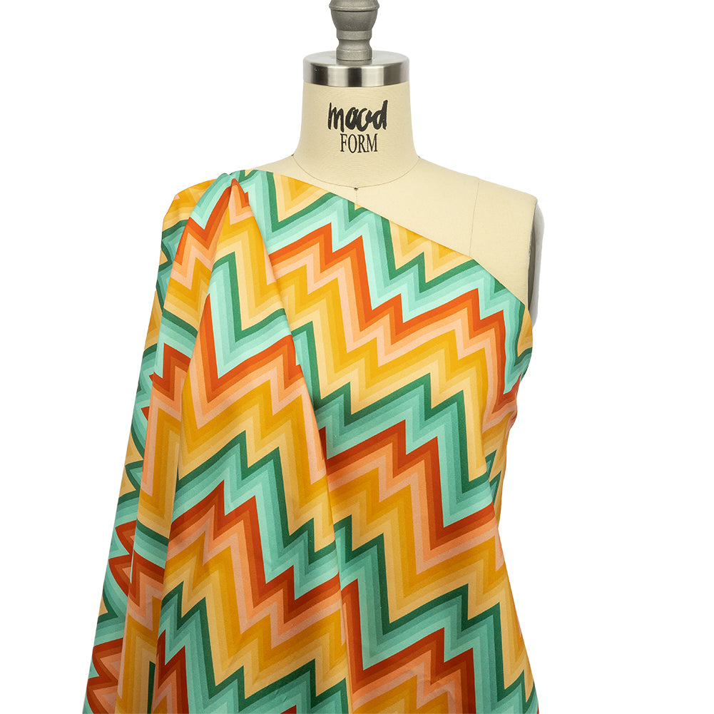 Stretch Cotton Sateen - Teal and Yellow Zig Zags - Sweet Vibes Print - Mood Exclusive Groove Collection - Joann Fabrics