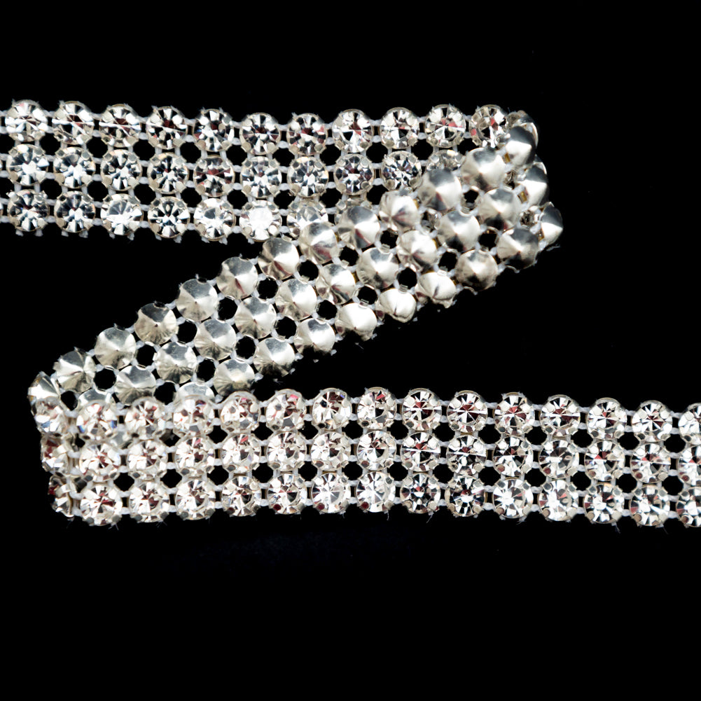 Silver and Crystal 3-Row Rhinestone Trim - 0.625