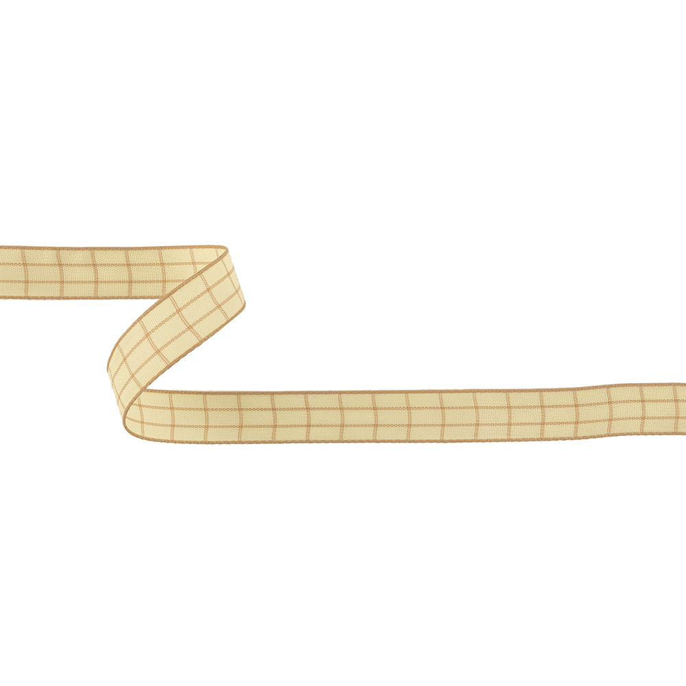 Mellow Buff and Ethereal Green Windowpane Check Woven Ribbon - 0.625