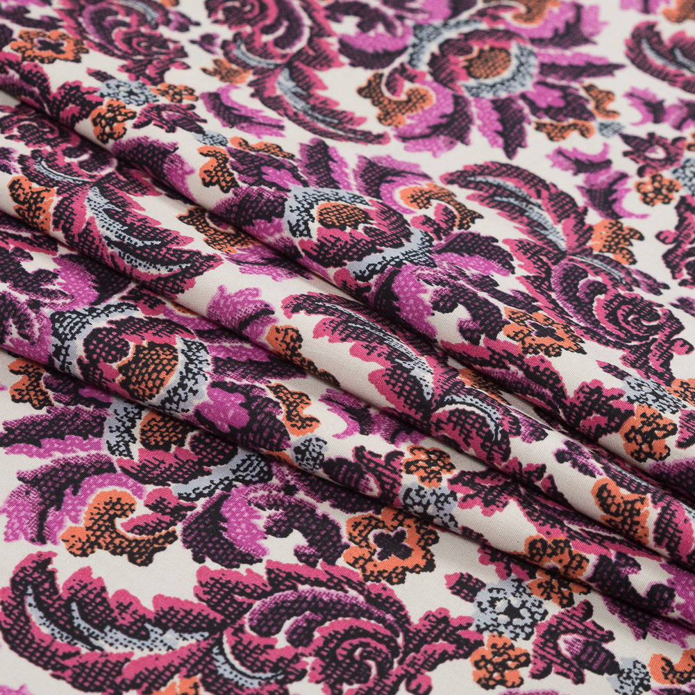 Magenta Haze, Orange and Gray Damask Stretch Cotton Poplin - Joann Fabrics