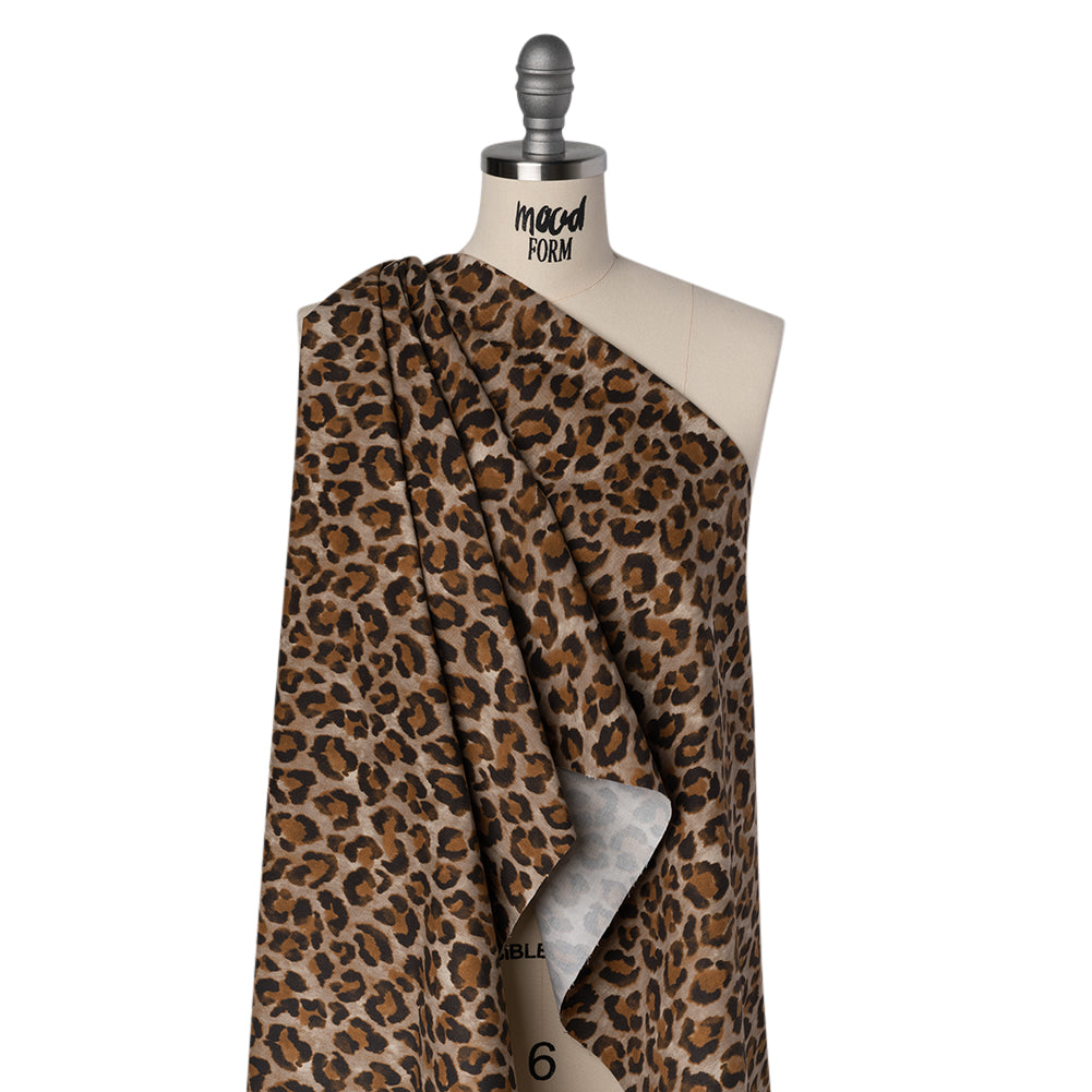 Stretch Brushed Cotton Twill Print Made in Italy - Greige, Tan and Dark Brown Cheetah Spots - Deadstock - Joann Fabrics