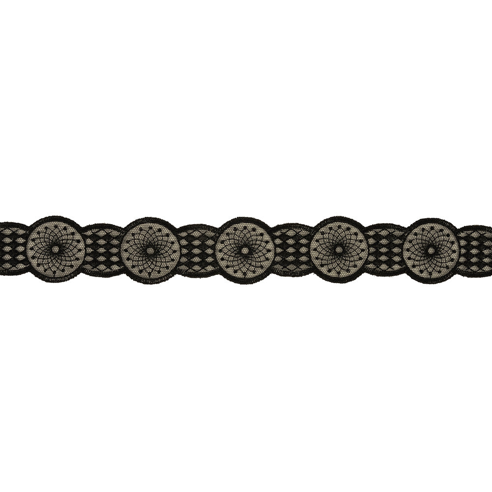 Black Medallion Embroidered Lace Trim - 1.5