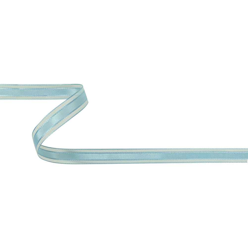 Baby Blue Woven Ribbon with Sheer Organza Borders - 0.5