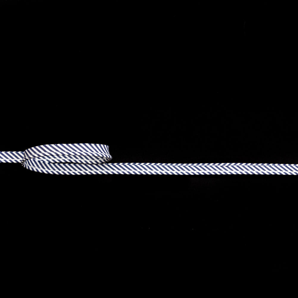 Italian White and Navy Striped Bias Piping Cord with Lip - 0.375