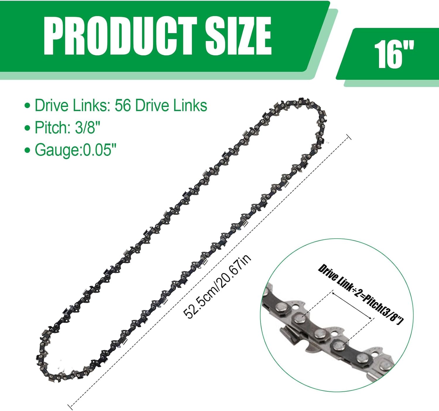4PC 16 Inch Chainsaw Chain, 56DL Replacement for E-GO Power+ CS1613 ...