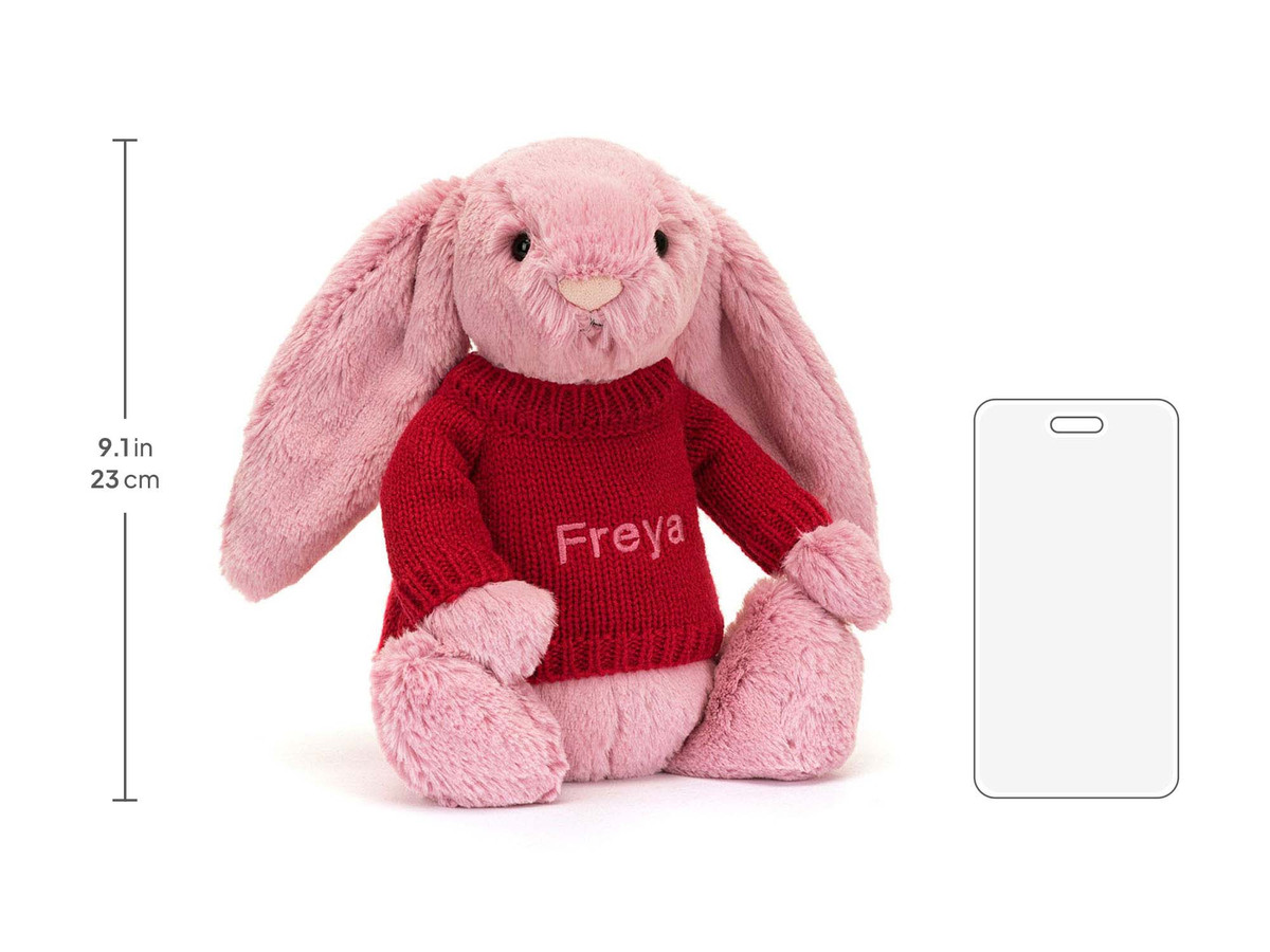 Bashful Tulip Pink Bunny with Personalized Red Jumper