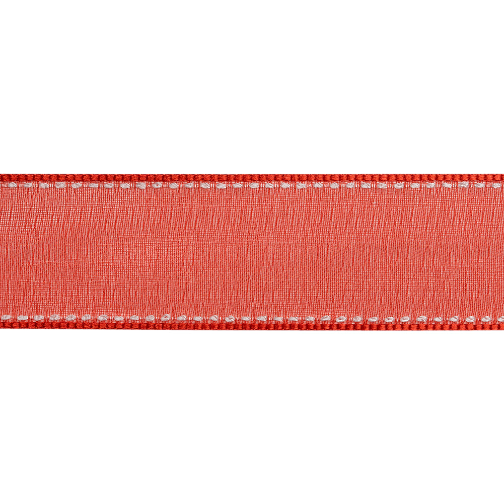Sheer Ribbon with White Stitched Border - 1