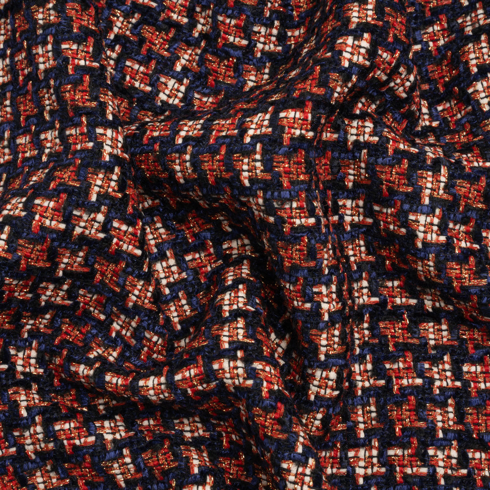 Navy, Red and Metallic Gold Houndstooth Chenille Fringe Tweedy Acrylic Woven - Joann Fabrics