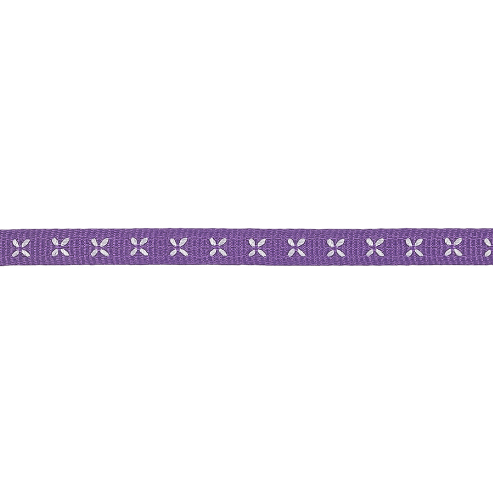 Purple Grosgrain Ribbon with Blanc de Blanc Stitched Flowers - 0.25
