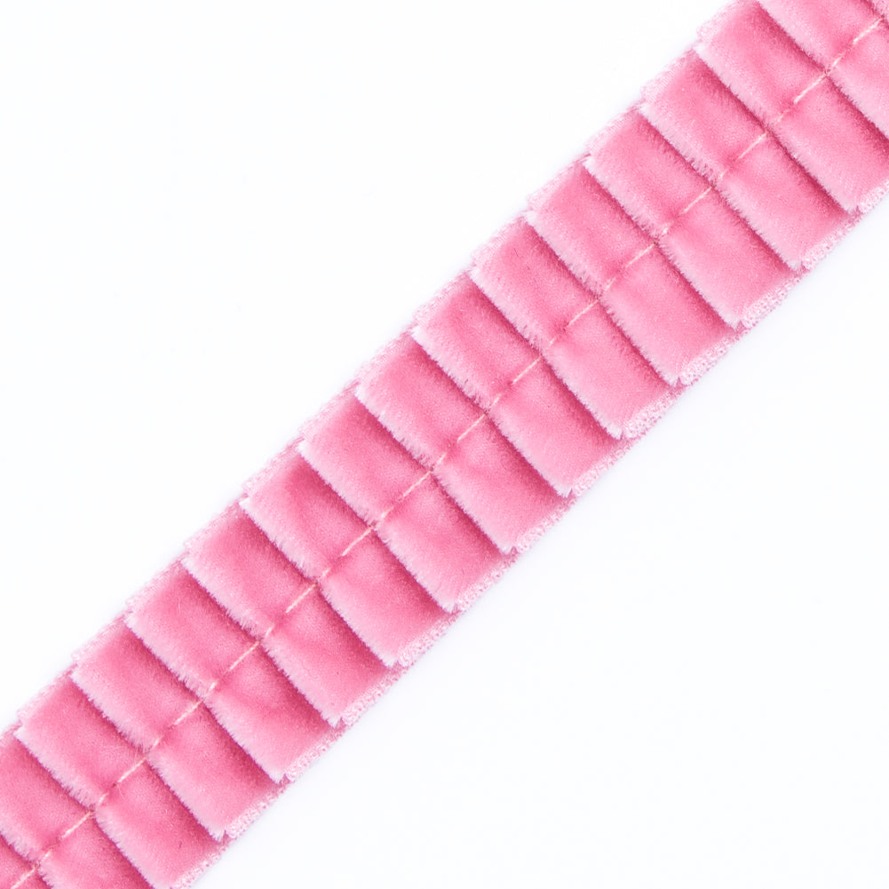 Italian Dusty Rose Velvet Knife Pleated Trimming - 0.875