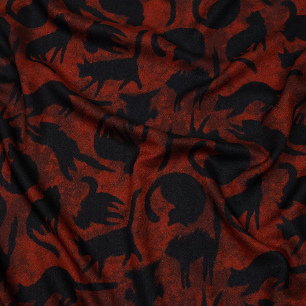 Rayon Batiste - Red and Black Cats - Black Cat Print - Mood Exclusive Nevermore Collection - Joann Fabrics