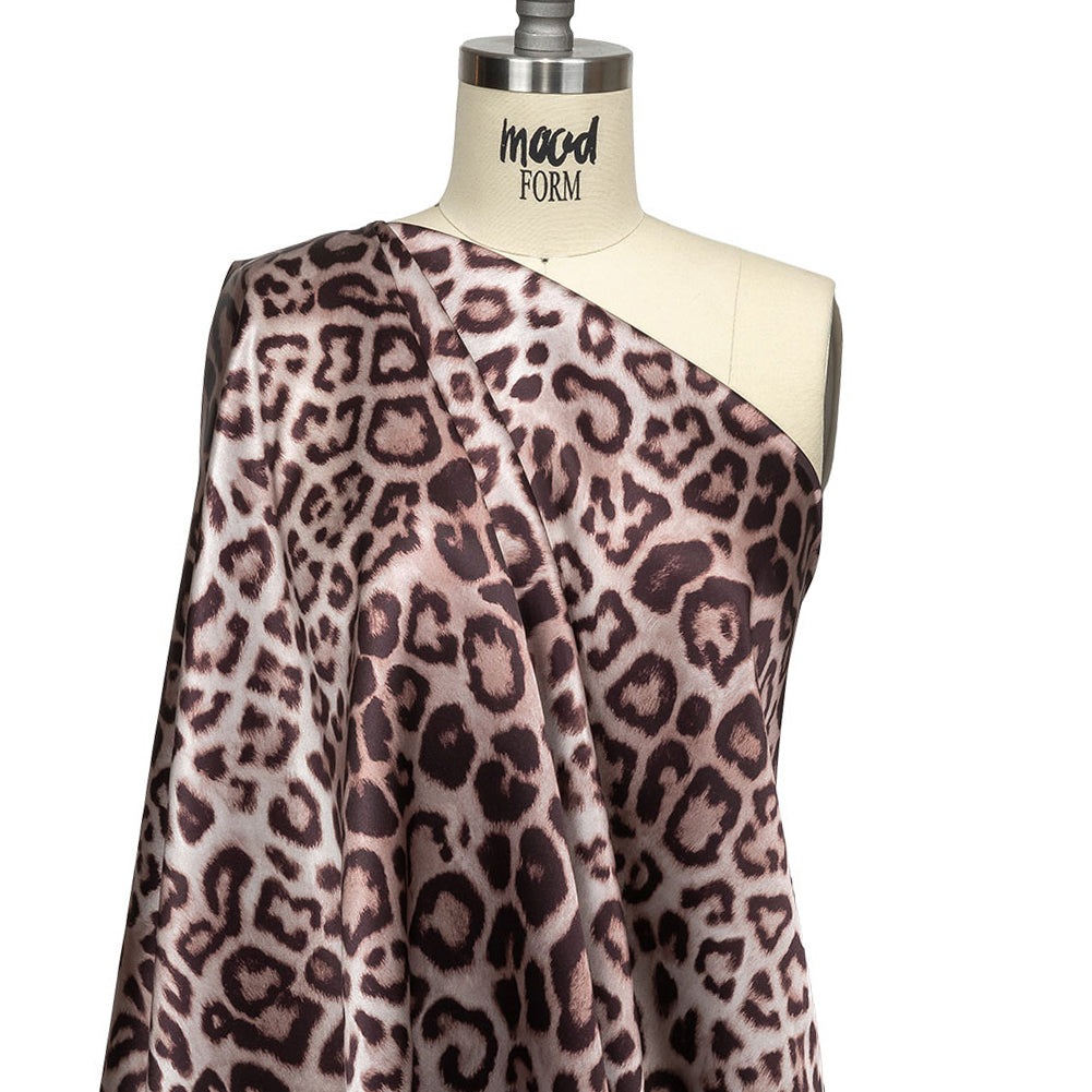 Mood Exclusive Italian Taupe and Black Leopard Printed Silk Charmeuse - Joann Fabrics