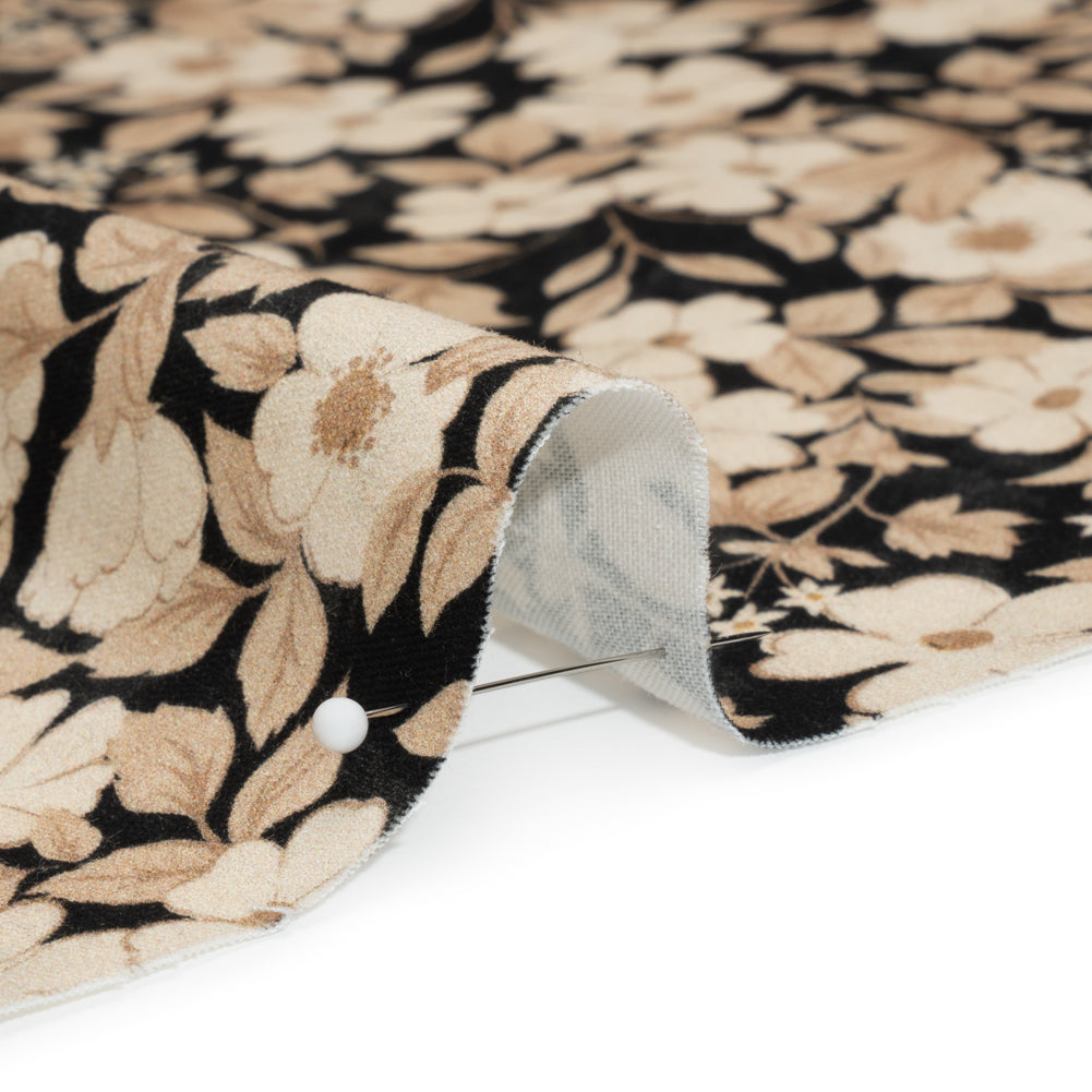 Brushed Stretch Cotton Twill Print - Black and Cream Floral - Mood Exclusive Moon-Calm Meeting - Joann Fabrics