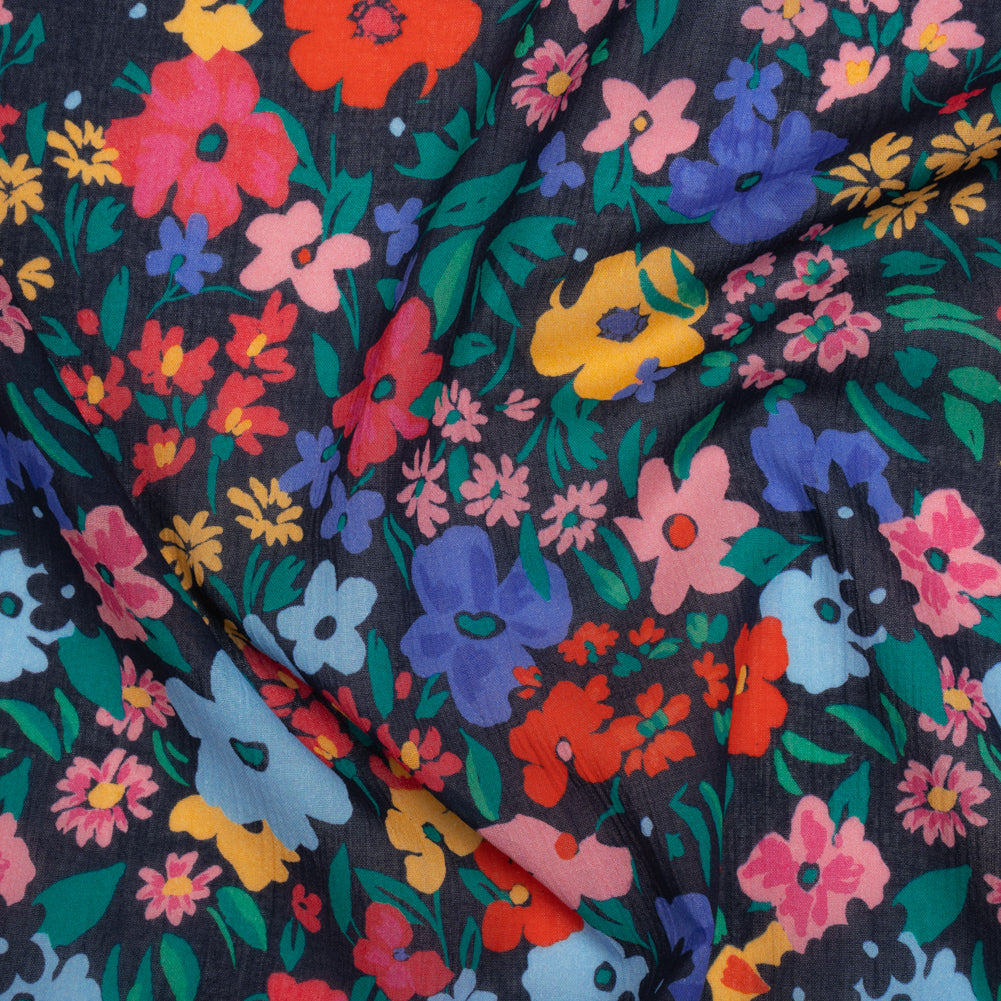 Crinkled Cotton Gauzy Woven - Blue, Red and Yellow Floral - Mood Exclusive Storybook Garden Print - Joann Fabrics