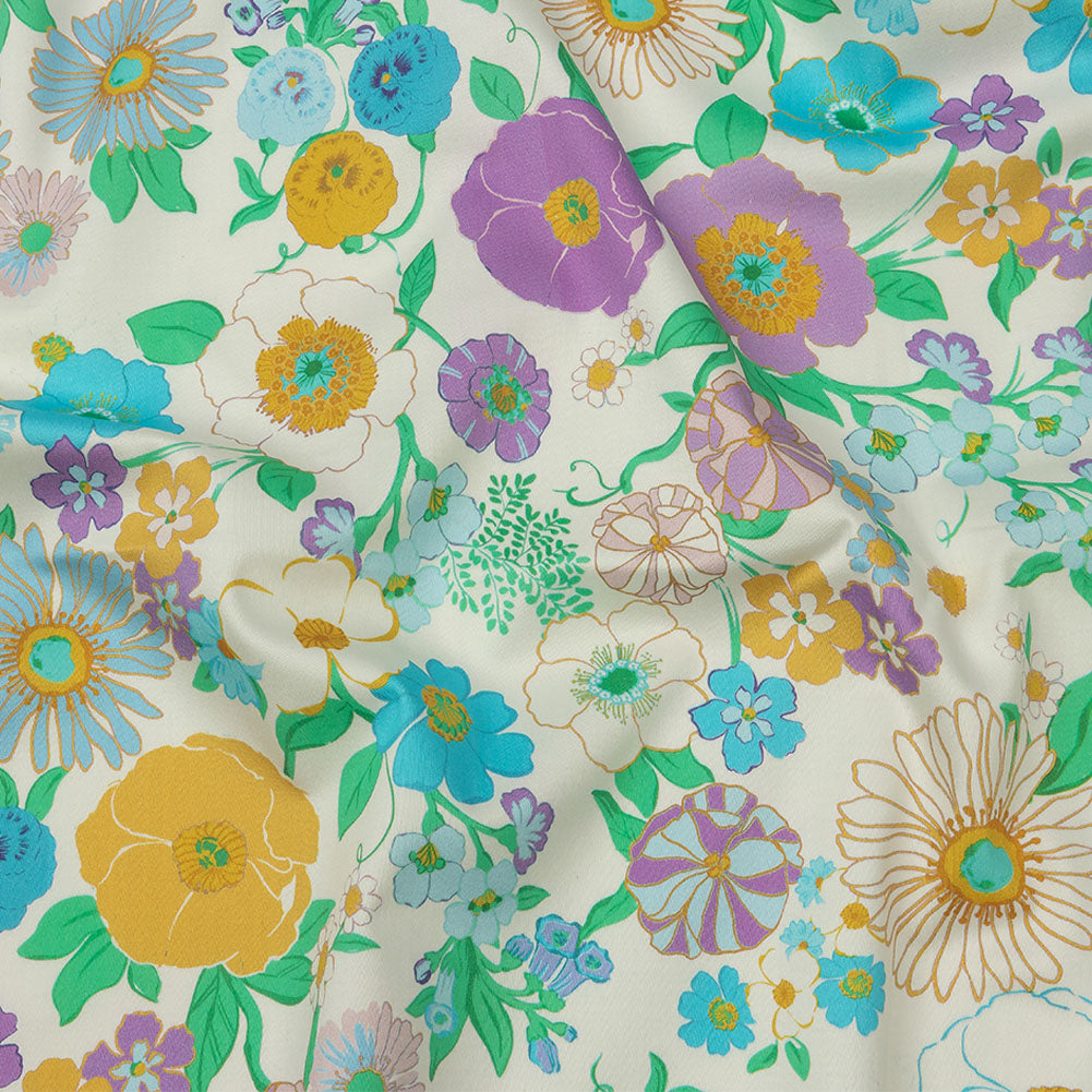 Mood Exclusive Blue Wonderblooms Stretch Cotton Sateen - Joann Fabrics