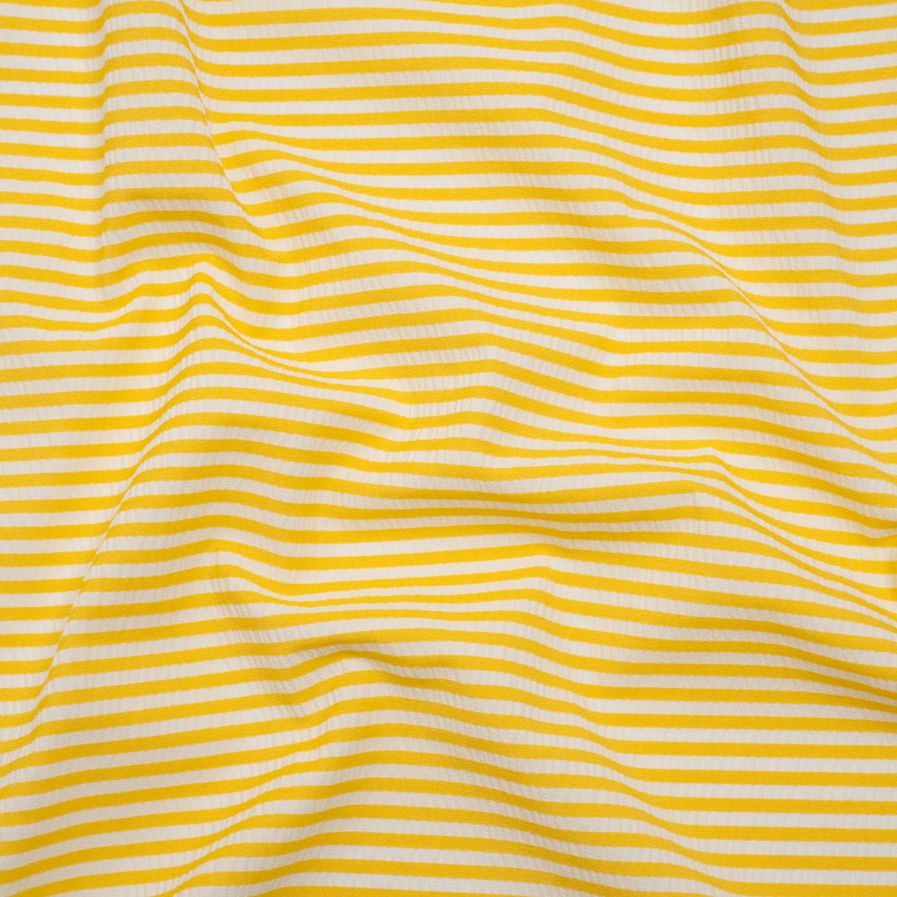 Stretch Polyester Seersucker - Lemon Yellow and White Candy Stripes - Designer Deadstock - Joann Fabrics