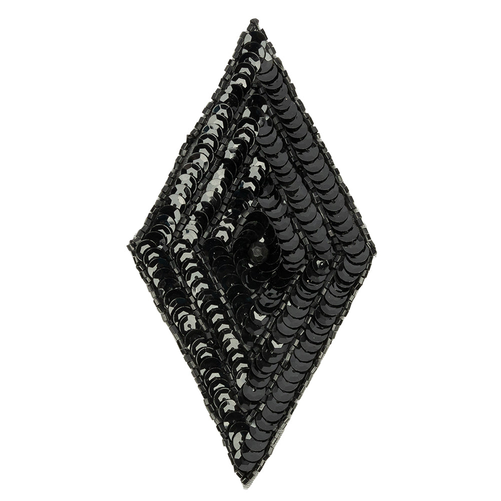 Vintage Black Sequins and Beaded Diamond Applique - 5