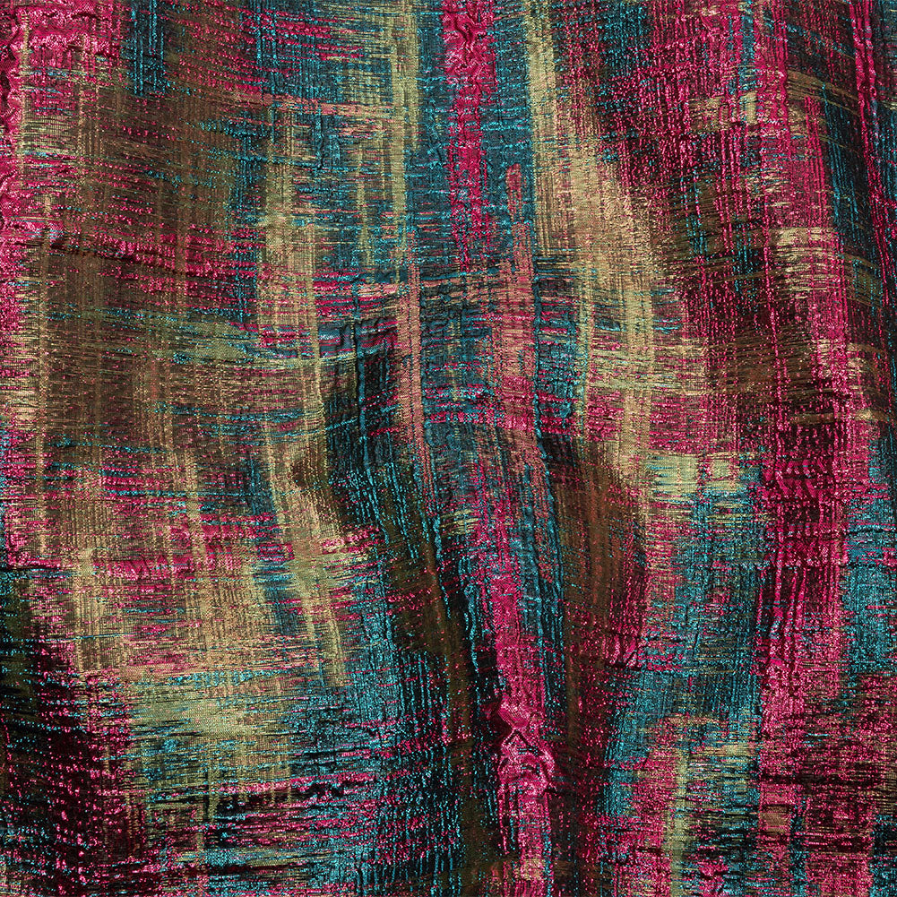 Metallic Magenta, Forest and Olive Distressed Plaid Luxury Brocade - Joann Fabrics