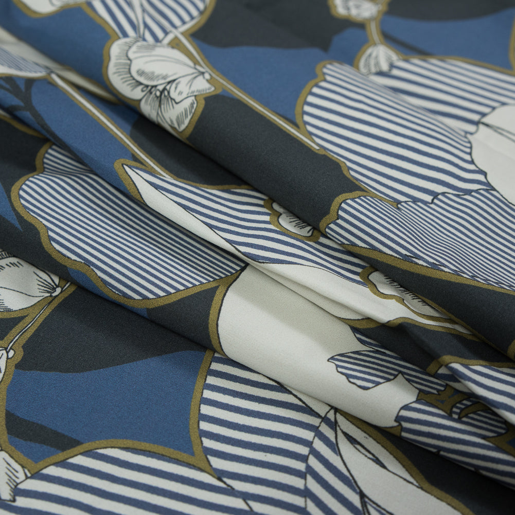 Cotton Poplin - Blue Striped Flowers - Fleurs en Bleu Print - Mood Exclusive Avenable Collection - Joann Fabrics
