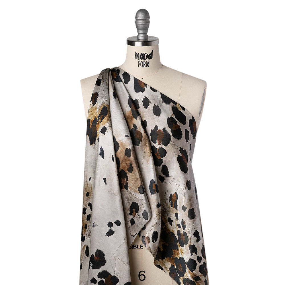 Silk Twill Print Made in Italy - Brown, Beige and Gray Painted Animal Spots - Deadstock - Joann Fabrics