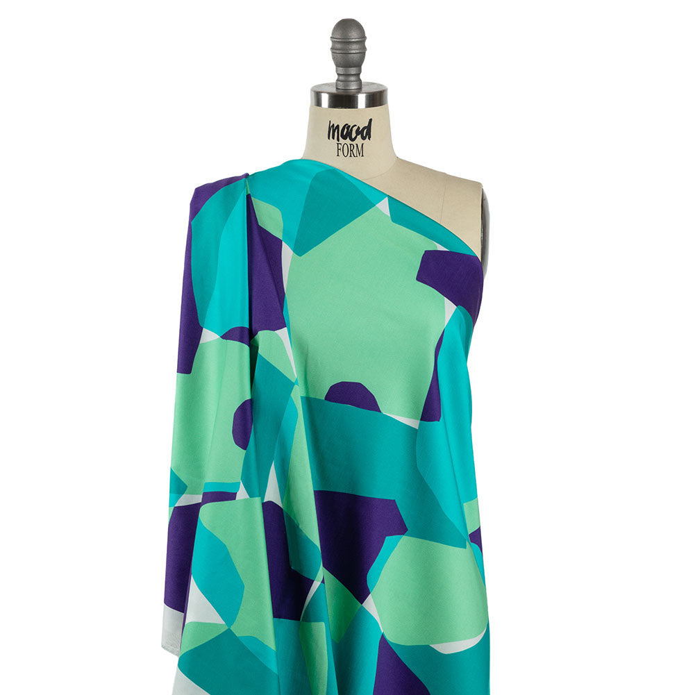 Stretch Cotton Sateen - Lime and Turquoise Geometric Gems - Midnight Train to Georgia Print - Mood Exclusive Yesterday Collection - Joann Fabrics