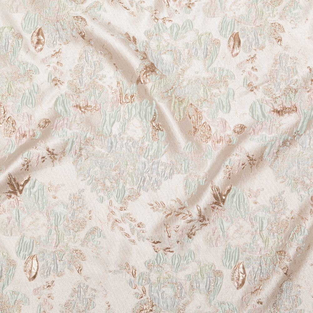 Metallic Bright Gold, Milky Green and Icelandic Blue Floral Luxury Brocade - Joann Fabrics