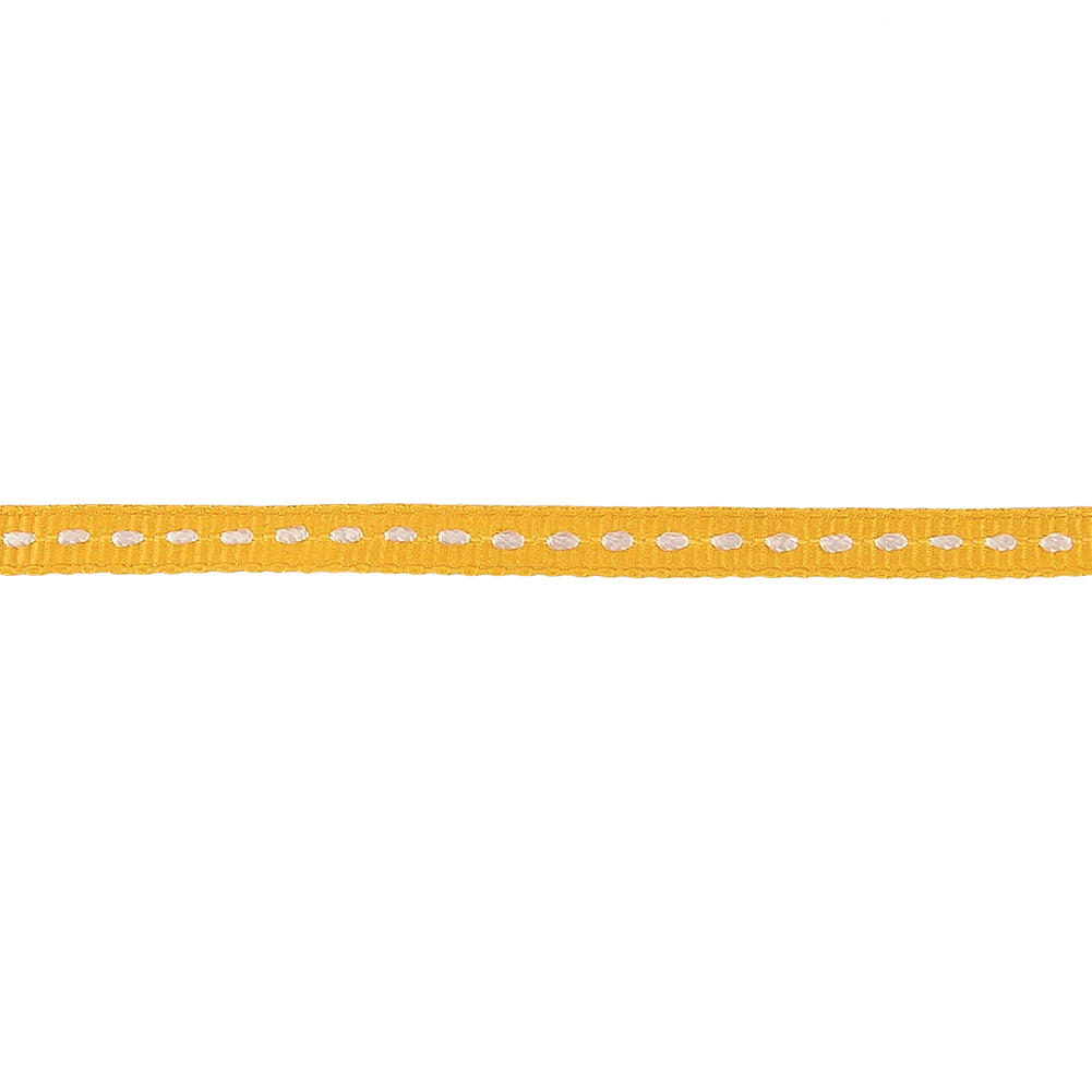 Golden Yellow Grosgrain Ribbon with Bright White Stitching - 0.25