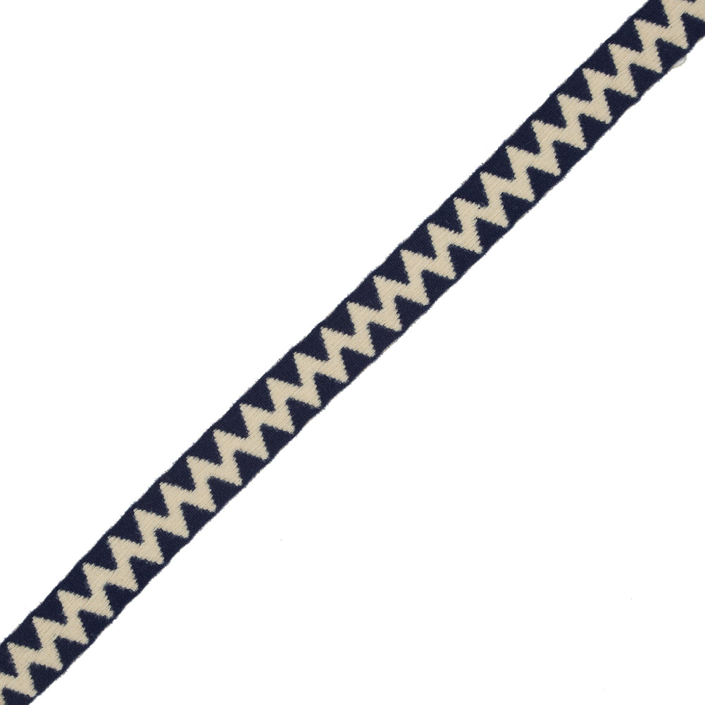 Italian Beige and Blue Zig-Zag Fabric Trim - 1