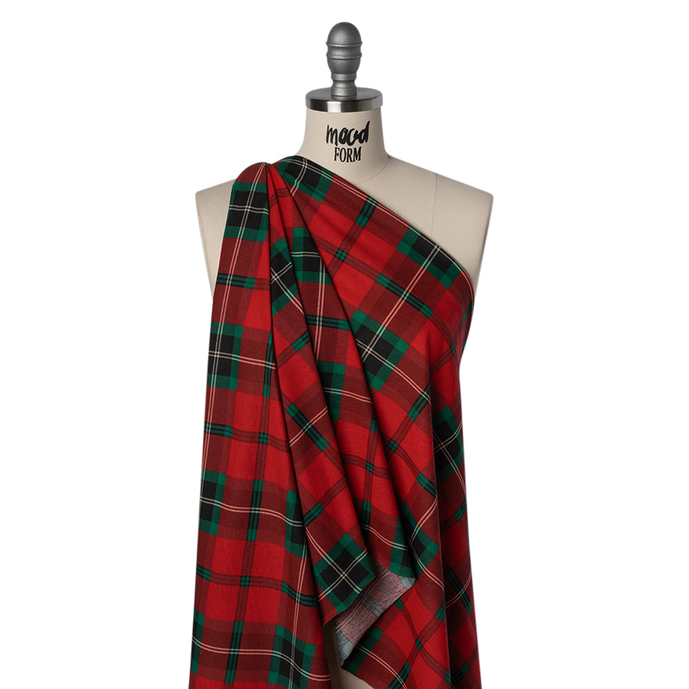 Cotton and Polyester Jersey Print - Red, Green and Black Holiday Tartan Plaid - Deadstock - Joann Fabrics