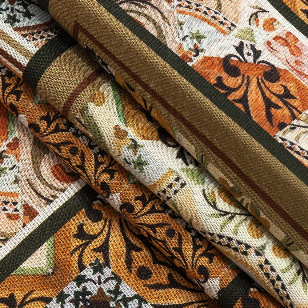 Cotton Voile - Pink and Orange Ornate Patchwork - Arabesco Print - Mood Exclusive Viso Collection - Joann Fabrics